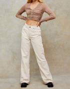 Topshop Cord Straight Leg Jeans In Ecru-white