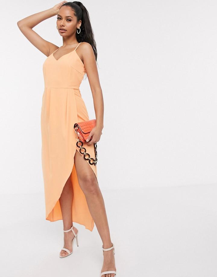 Y.a.s Cami Midi Dress With Wrap Front In Orange