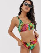 Jaded London Neon Snake Bikini Top With Popper Detail - Multi