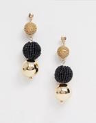 Missguided Drop Ball Earrings In Black And Gold - Gold