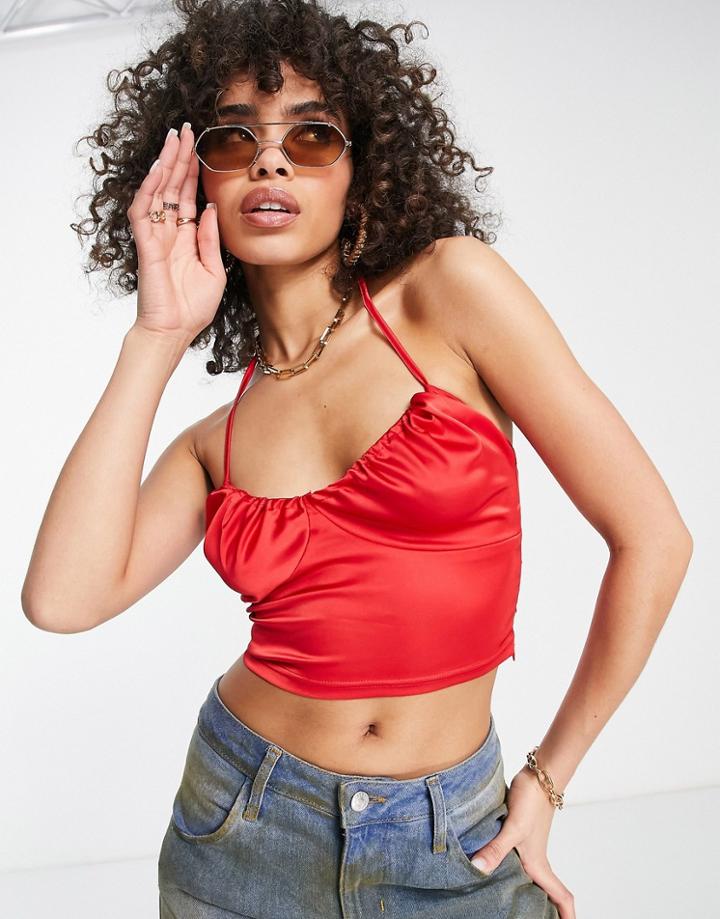 Naanaa Cup Detail Halterneck Top In Red