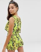 Asos Design Neon Snake Print Jersey Beach Crop Top With Wrap Back Two-piece - Multi