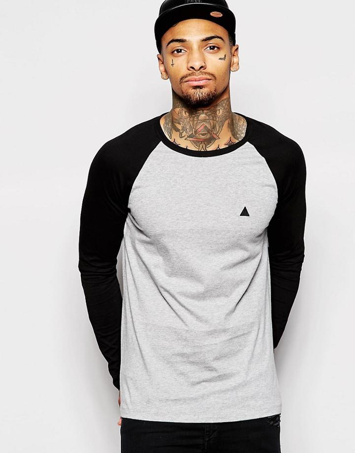 Asos Long Sleeve T-shirt With Contrast Raglan Sleeves And Logo - Gray