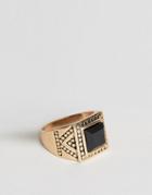 Reclaimed Vintage Black Stone Sqaure Ring - Gold