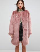 Mango Oversized Faux Fur Coat - Pink
