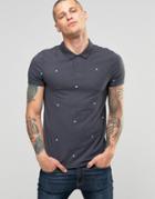 Asos Extreme Muscle Polo With All Over Triangle Print - Ebony