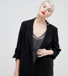 River Island Plus Tailored Blazer With Ruched Sleeves In Black - Black
