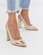 Asos Design Password Slingback High Block Heels In Rose Gold And Beige - Gold