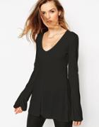 Asos Clean Longline Top With V Neck And Long Sleeves - Black $24.00