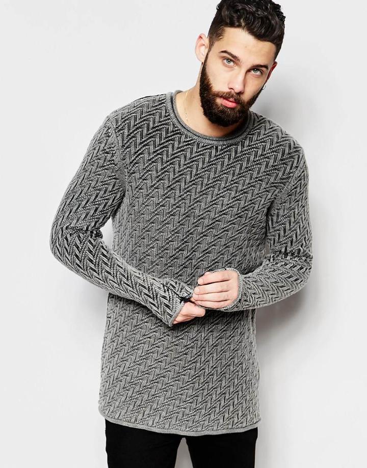 Asos Sweater With Zig Zag Stitch Detail - Black