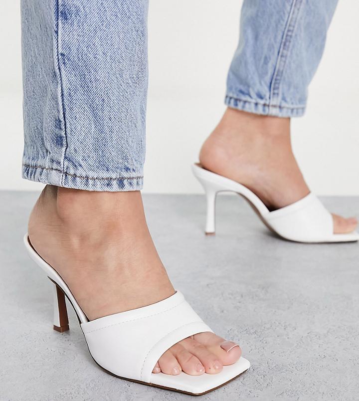 Asos Design Wide Fit Harvey Mid Heeled Mule Sandals In White