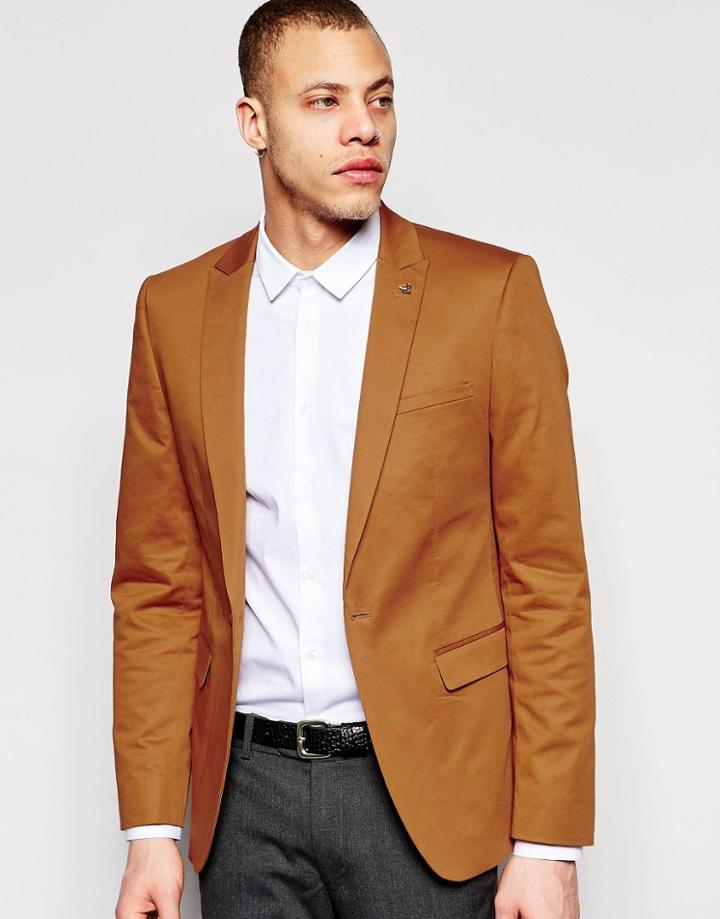 Asos Superskinny Fit Blazer In Cotton - Mustard