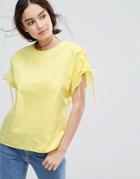 Warehouse Ruched Sleeve Stripe T-shirt - Yellow