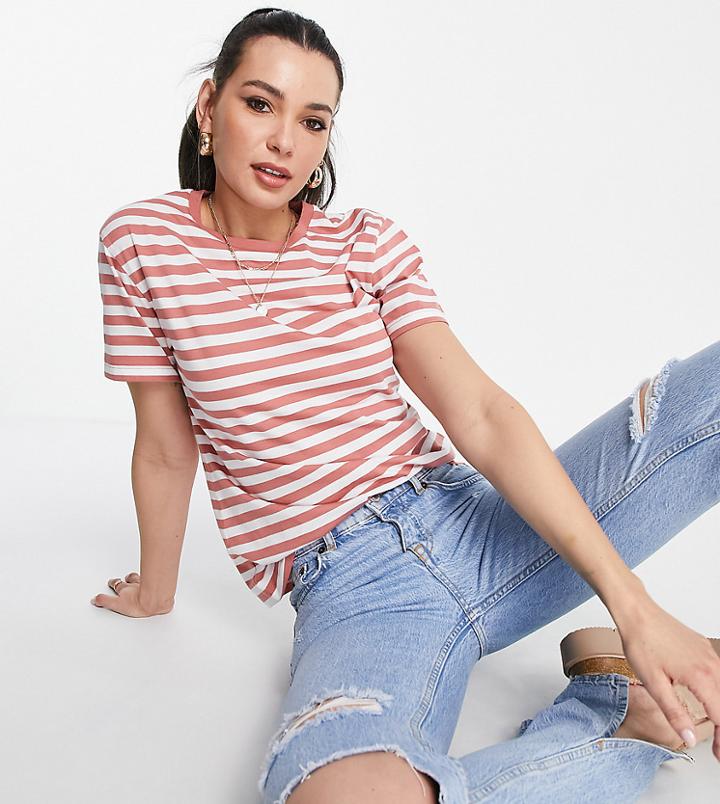 Asos Design Tall Ultimate T-shirt In Terracotta And White Stripe-multi