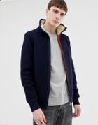 Ted Baker Quilted Knitted Jacket With Fleece Lined Collar In Navy - Navy