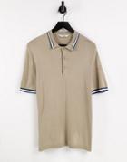 Only & Sons Knitted Polo Shirt With Tipping In Beige-neutral
