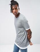 Asos Longline T-shirt In Textured Nepp With Contrast Cuff And Hem - Gr