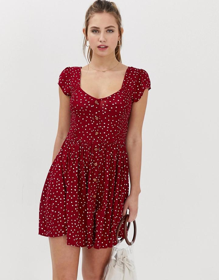 Brave Soul Pinta Button Through Dress In Mini Heart Print - Red