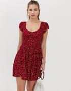 Brave Soul Pinta Button Through Dress In Mini Heart Print - Red