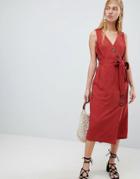 New Look Button Side Midi Dress - Red