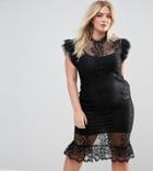Club L Plus Lace Flutter Sleeve Midi Dress - Black