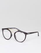 Asos Retro Glasses In Black Wood Effect With Clear Lens - Black