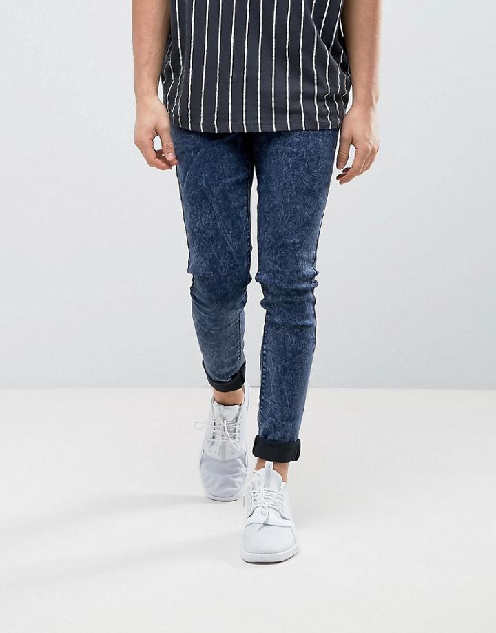 Asos Extreme Super Skinny Jeans In Dark Blue Acid - Blue