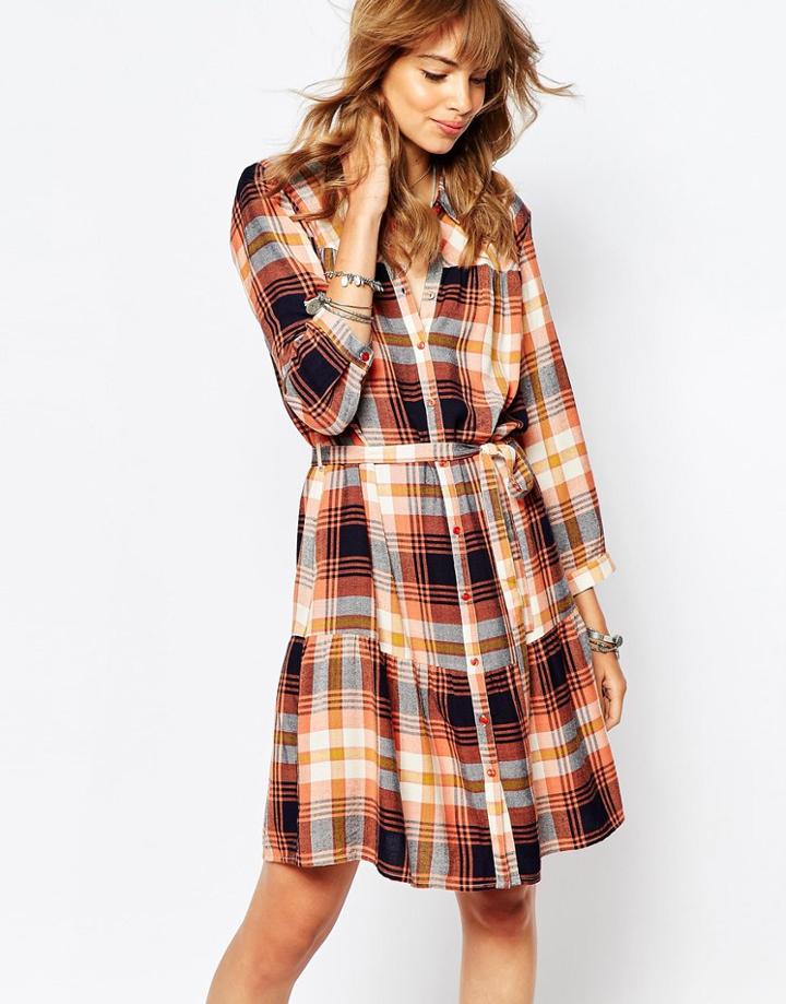 Vila Check Shirt Dress With Tie Waist - Multi