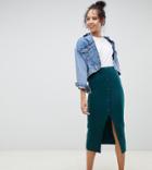 Asos Design Tall Rib Popper Midi Skirt - Green