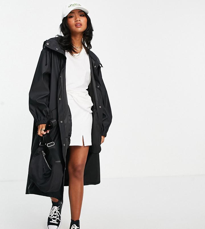 Asos Design Petite Rubberized Midi Rain Coat In Black