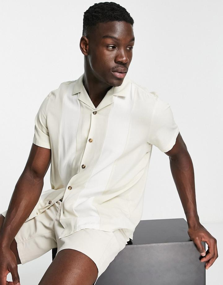 Asos Design Relaxed Revere Bowling Shirt In Viscose-neutral