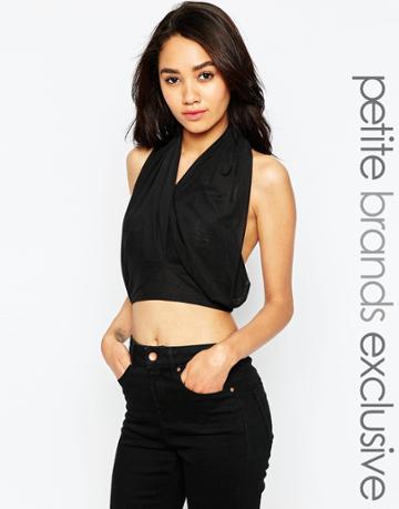 Tiger Mist Petite Wrap Front Crop Top - Black