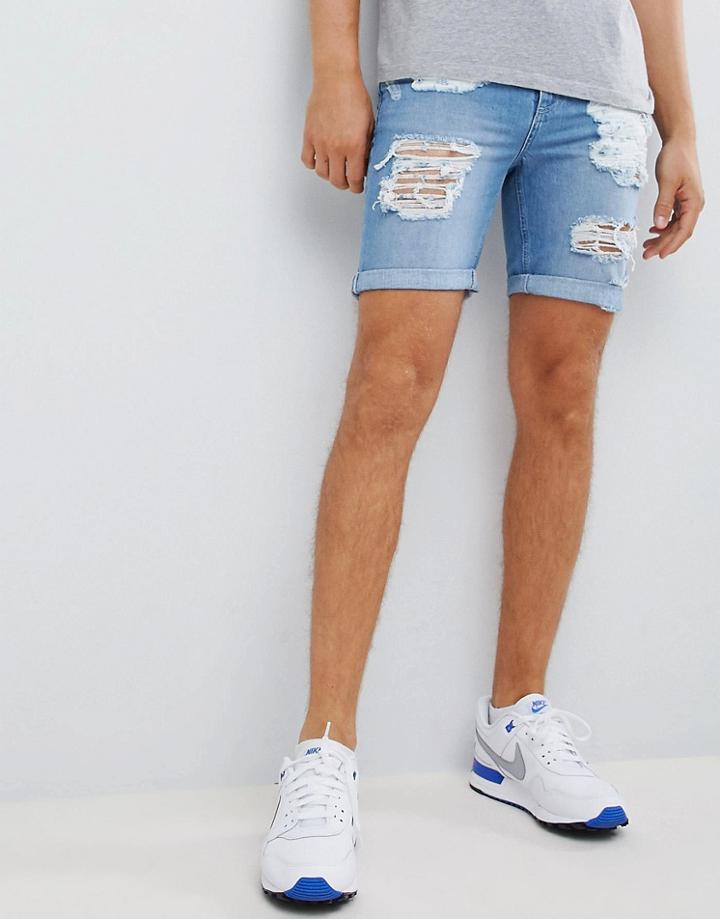 Ldn Dnm Ripped Denim Shorts - Blue