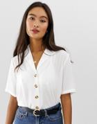 Only Button Through Short Sleeve Top In White - White
