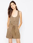 Brave Soul Military Romper With Front Pocket - Khaki
