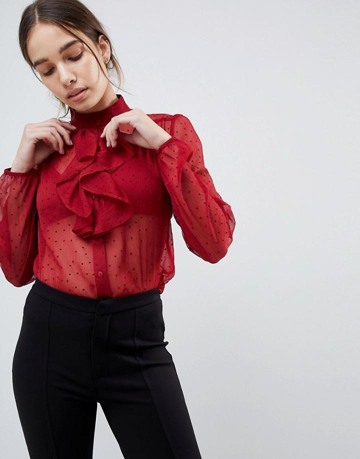 Minimum Frill Front Sheer Blouse - Green