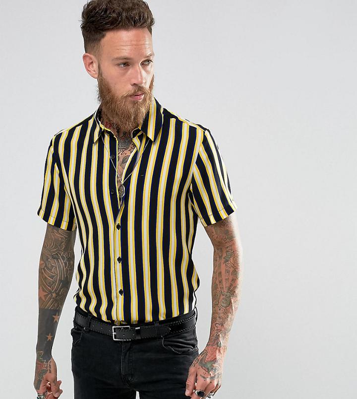 Reclaimed Vintage Inspired Stripe Shirt With Short Sleeves In Reg Fit - Yellow