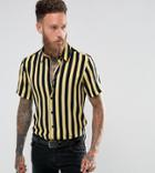 Reclaimed Vintage Inspired Stripe Shirt With Short Sleeves In Reg Fit - Yellow