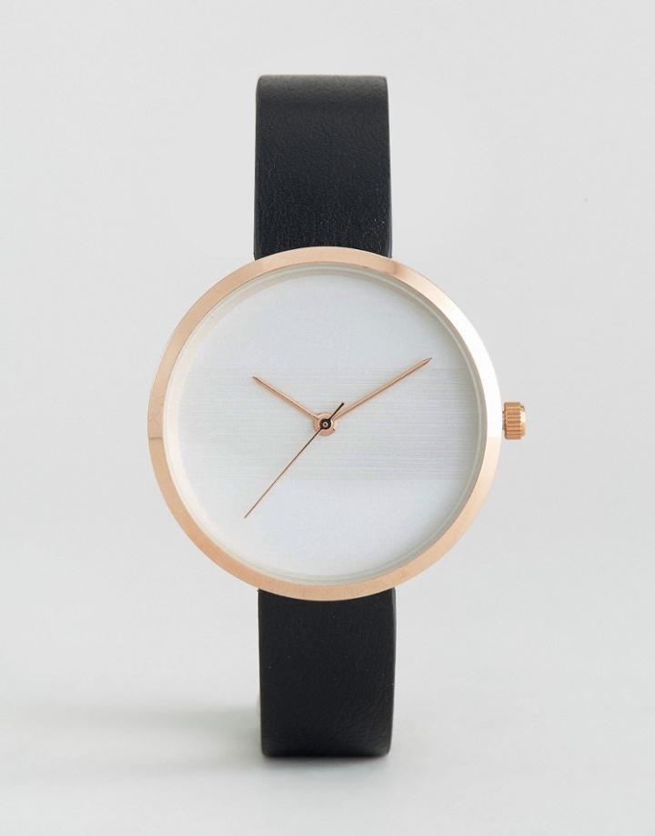 Asos Sleek Embossed Stripe Dial Watch - Black