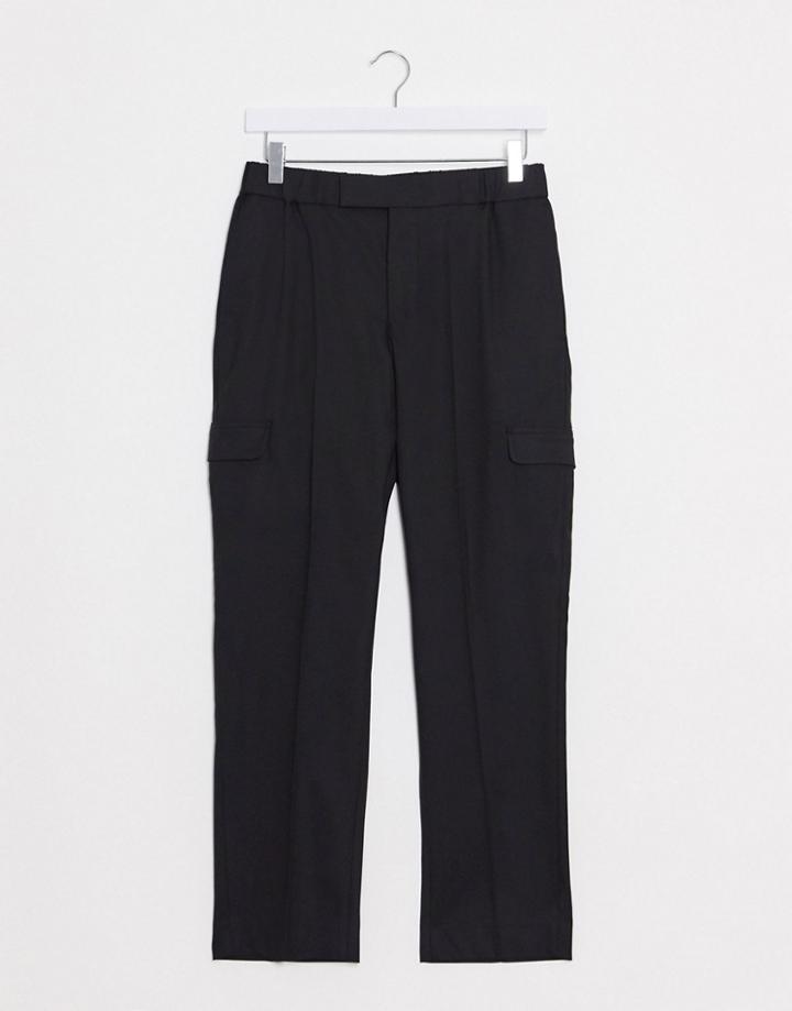 Asos Design Smart Skinny Pants In Black With Cargo Pockets And Elasticated Waist