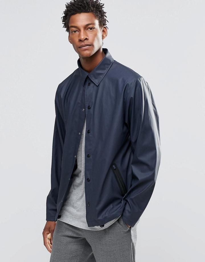 Rains Coach Jacket With Detachable Hood In Blue - Blue