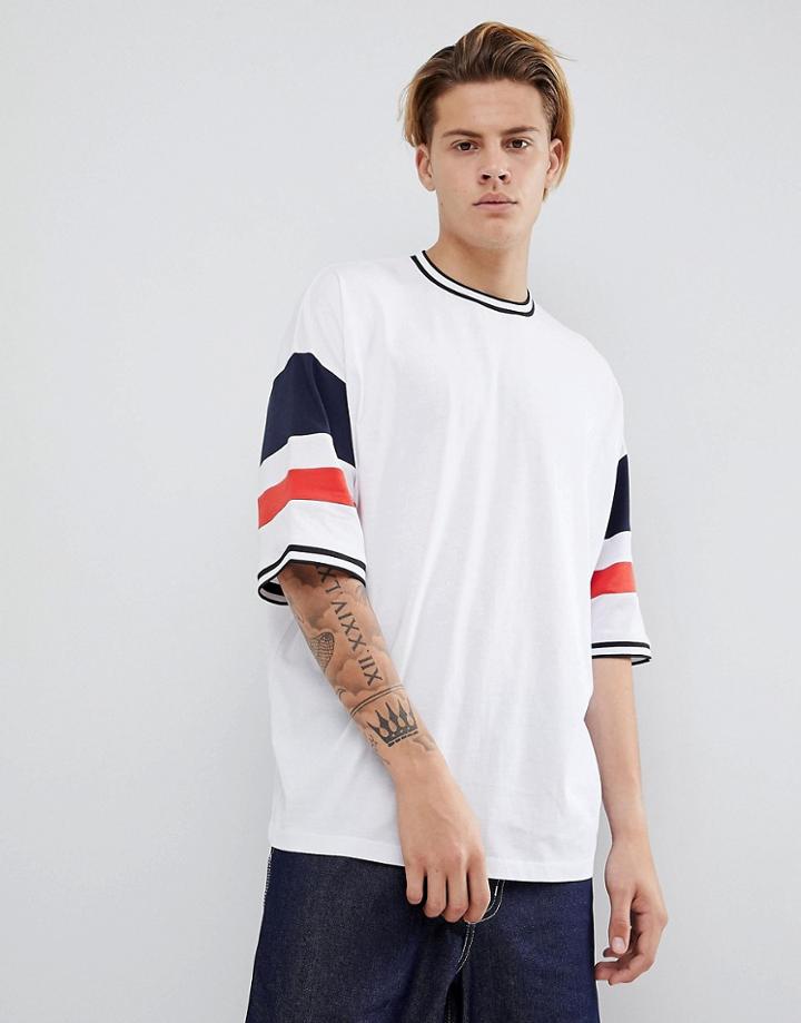 Asos Design Oversized T-shirt With Color Blocking In White - White