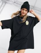 Asos Design Oversized T-shirt Dress In Black With Yellow Face Graphic