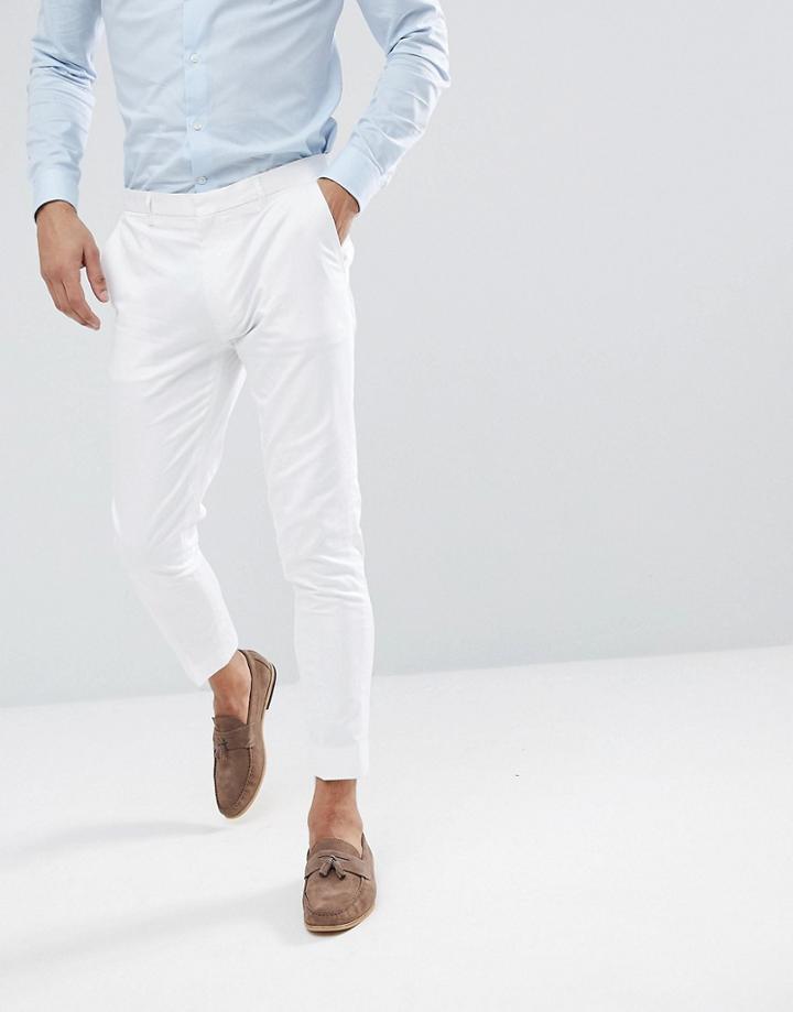 Asos Design Super Skinny Crop Smart Pants In White Cotton Sateen - White