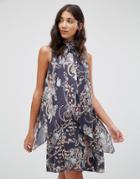 Pepe Jeans Candice Floral Print Cold Shoulder Dress - Navy