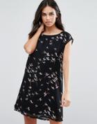 Jasmine Bird Print Shift Dress - Black