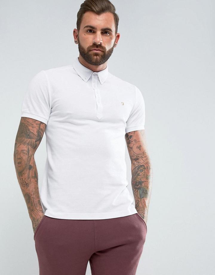 Farah Merriweather Slim Fit Pique Polo Shirt In White - White