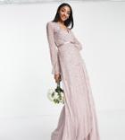 Frock And Frill Tall Bridesmaid Wrap Maxi Dress In Taupe-pink