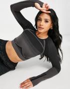Love & Other Things Gym Seamless Knitted Cropped Top In Gray-grey