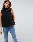 Asos High Neck Blouse With Shirred Bib - Black